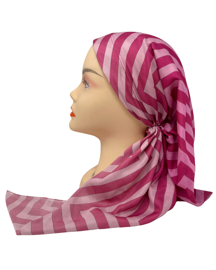 It's Younique OB-CHEV-PNK Pink Chevron Stripes Pre-Tied Open Back Bandanna with Velvet Grip Myselflingerie.com