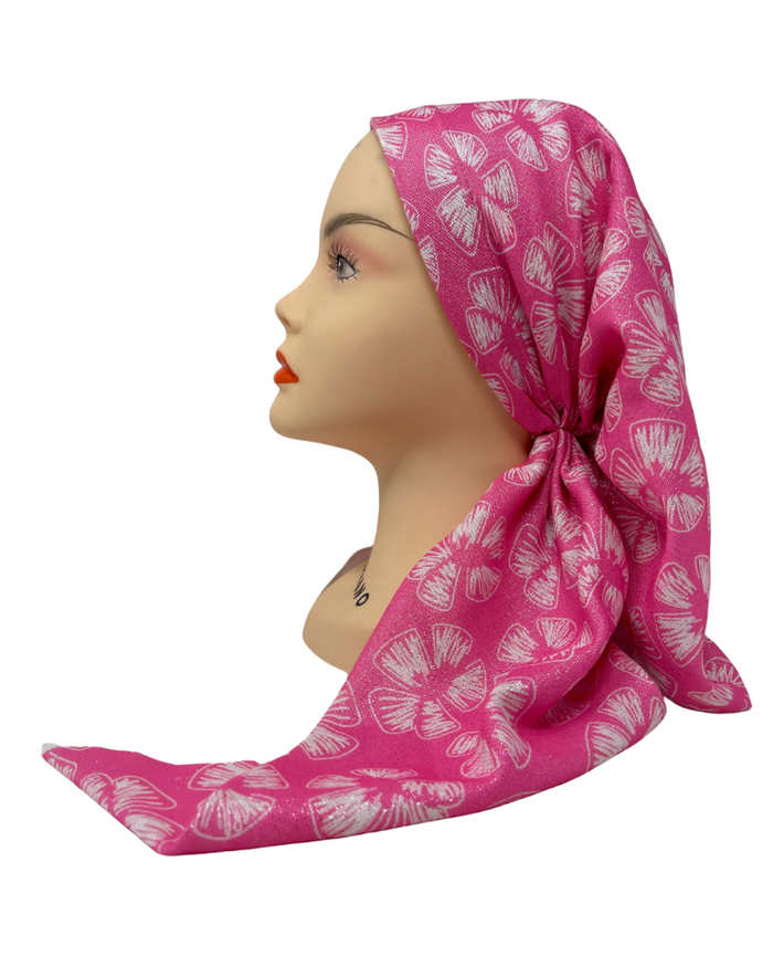 It's Younique OB-SCFLO-PK Scribbled Flowers Pink Pre-Tied Open Back Bandanna with Velvet Grip Myselflingerie.com