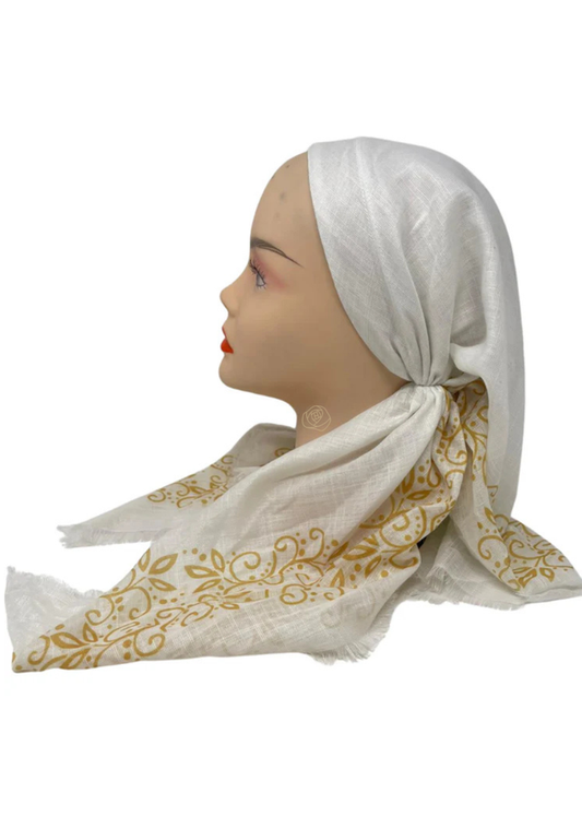 It's Younique OB-LACE-GO White with Gold Lace Border Design Pre-Tied Open Back Bandanna with Velvet Grip Myselflingerie.com