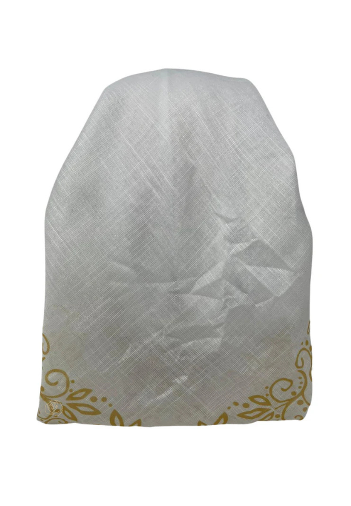 It's Younique OB-LACE-GO White with Gold Lace Border Design Pre-Tied Open Back Bandanna with Velvet Grip Myselflingerie.com