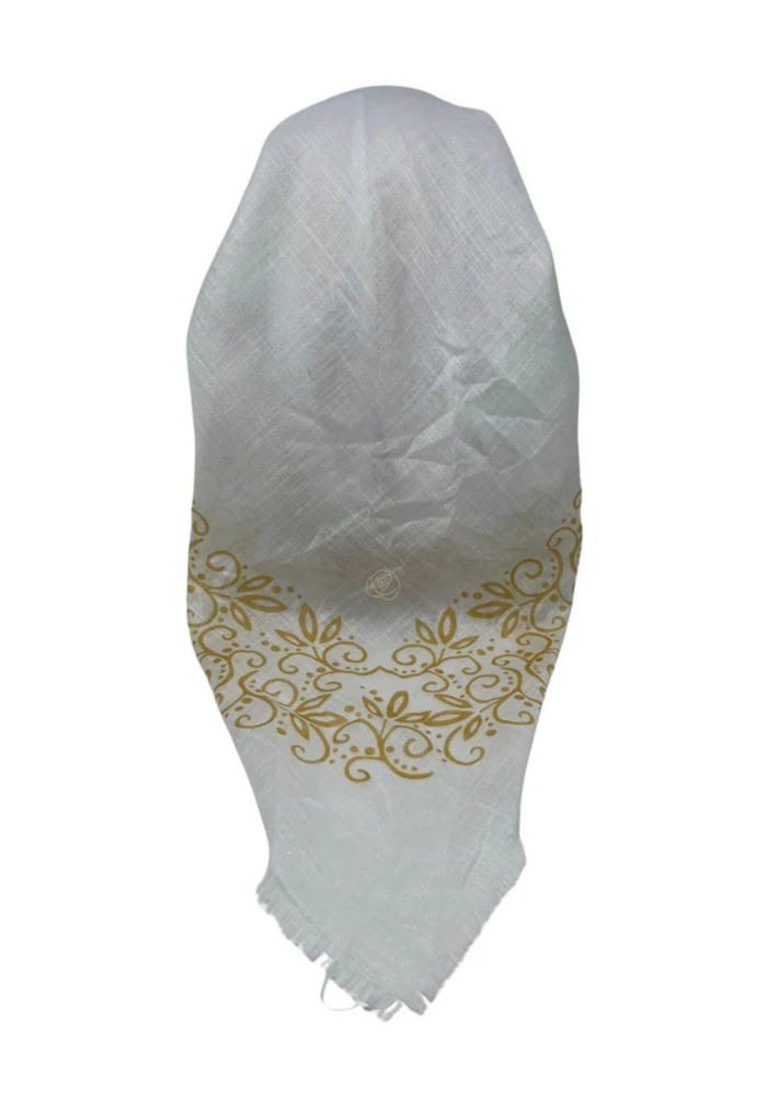 It's Younique OB-LACE-GO White with Gold Lace Border Design Pre-Tied Open Back Bandanna with Velvet Grip Myselflingerie.com