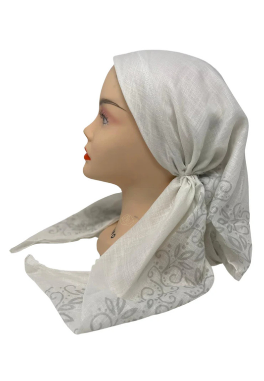 It's Younique OB-LACE-SI White with Silver Lace Border Design Pre-Tied Open Back Bandanna with Velvet Grip Myselflingerie.com
