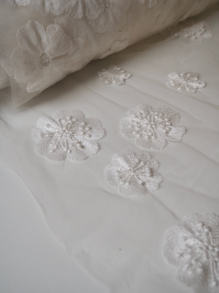 Ivory 3D Floral Embroidered Tulle