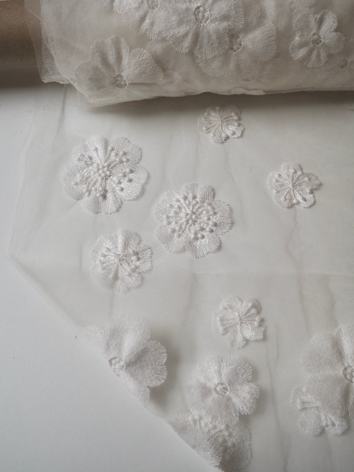 Ivory 3D Floral Embroidered Tulle