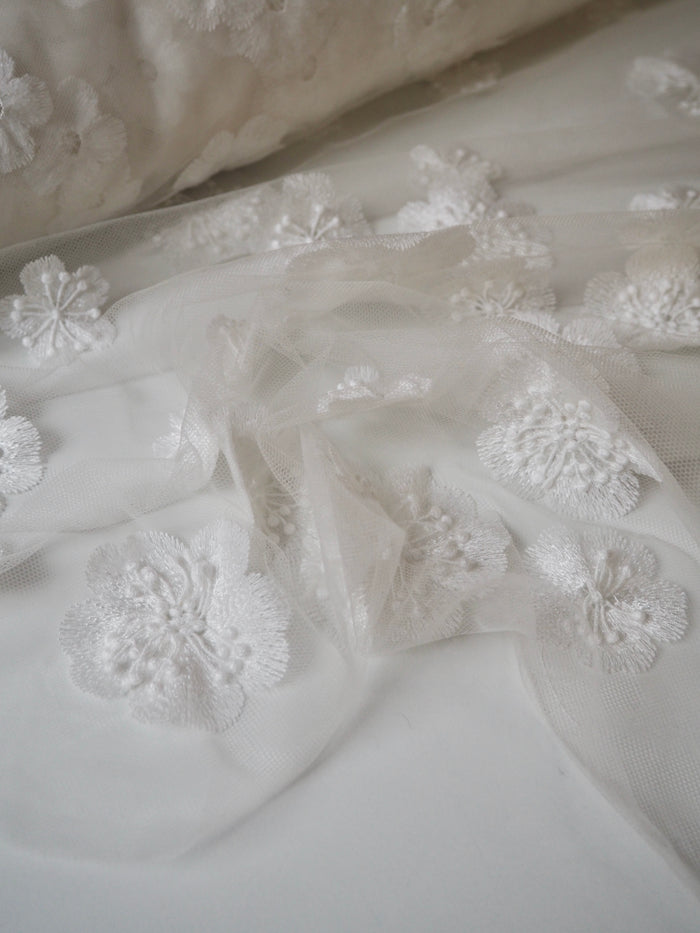 Ivory 3D Floral Embroidered Tulle