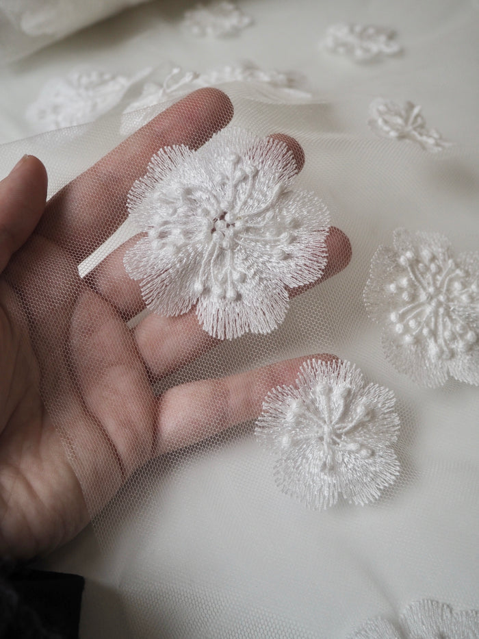 Ivory 3D Floral Embroidered Tulle
