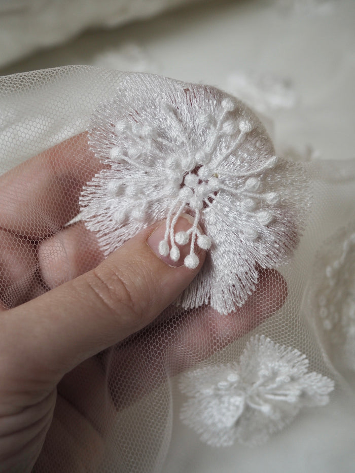 Ivory 3D Floral Embroidered Tulle