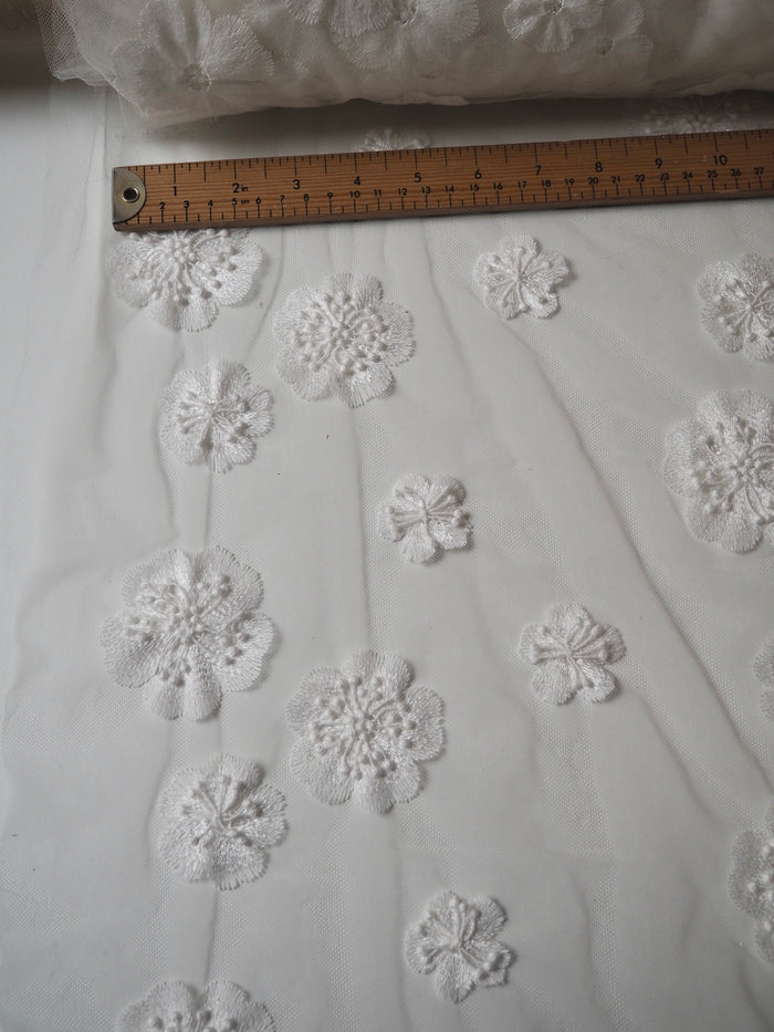Ivory 3D Floral Embroidered Tulle