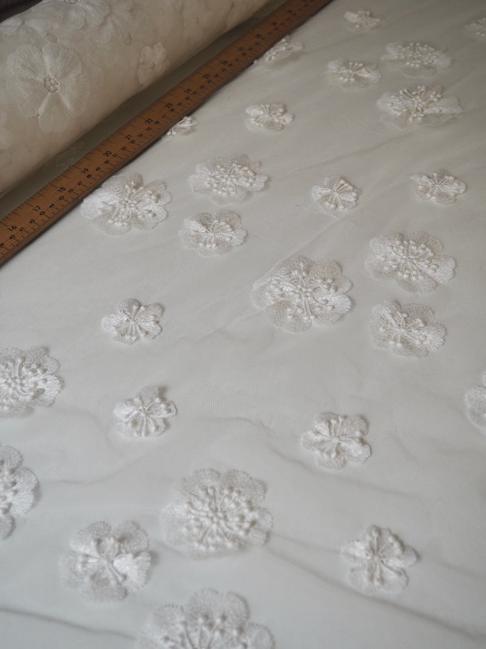 Ivory 3D Floral Embroidered Tulle