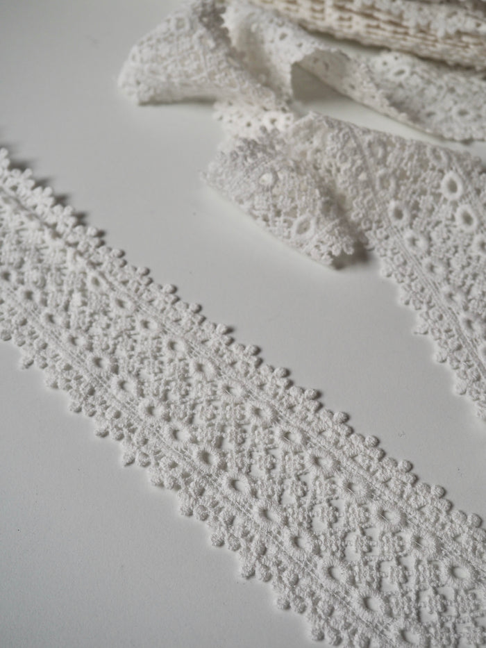 Ivory Cotton Daisy Scallop Lace Trim 60mm