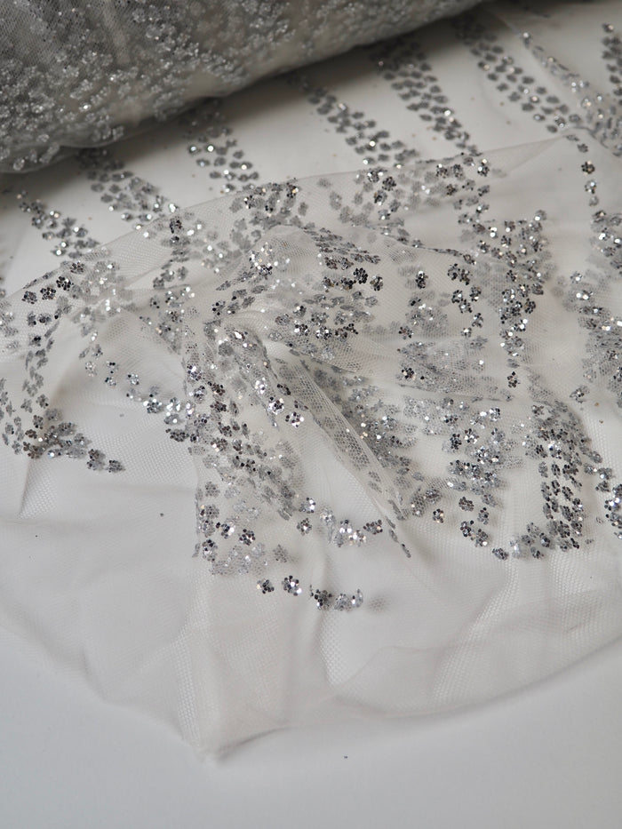 Ivory + Silver Zebra Glitter Tulle