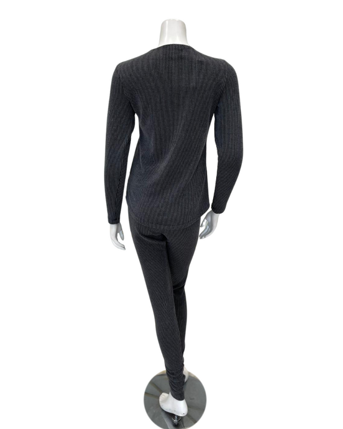 Jackie O'Loungewear PJSET-GRY Grey Ribbed Heather Round Neck Modal Pajamas Set Myselflingerie.com
