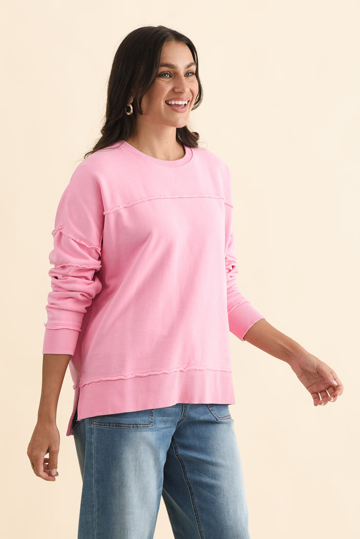 Jayne Pink Cotton Crewneck Sweatshirt,Brunette model,alt text|model:Brontie