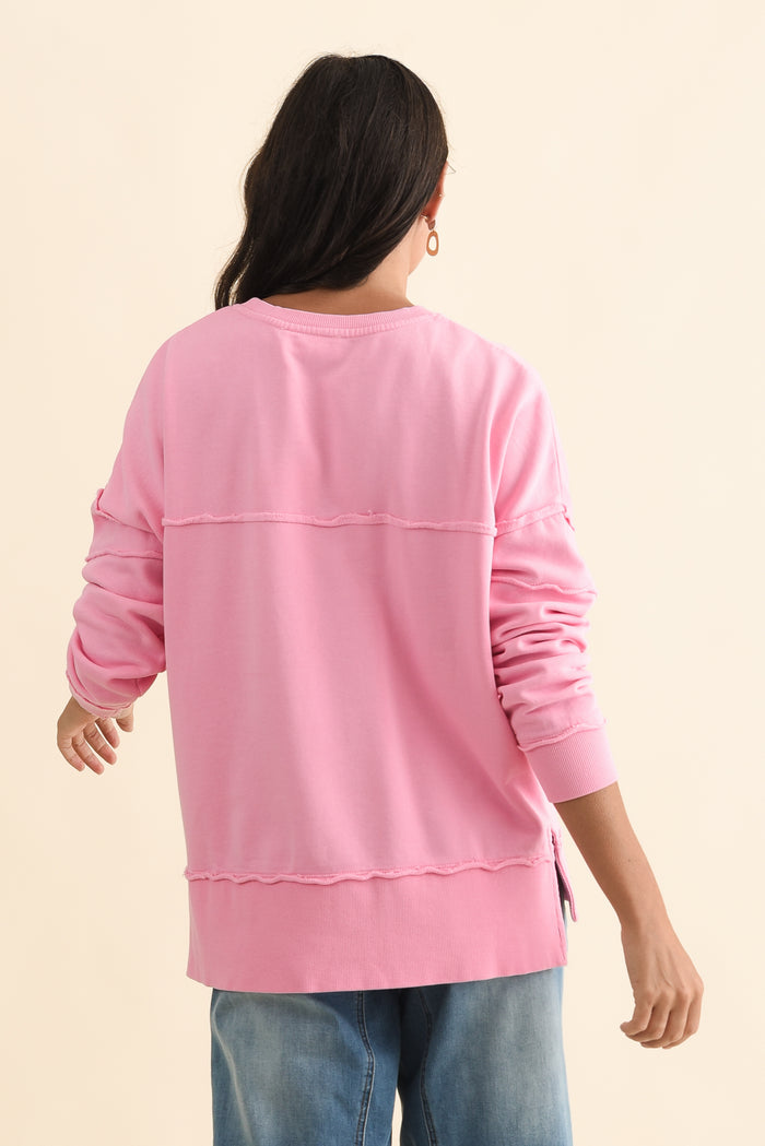 Jayne Pink Cotton Crewneck Sweatshirt,Brunette model,alt text|model:Brontie
