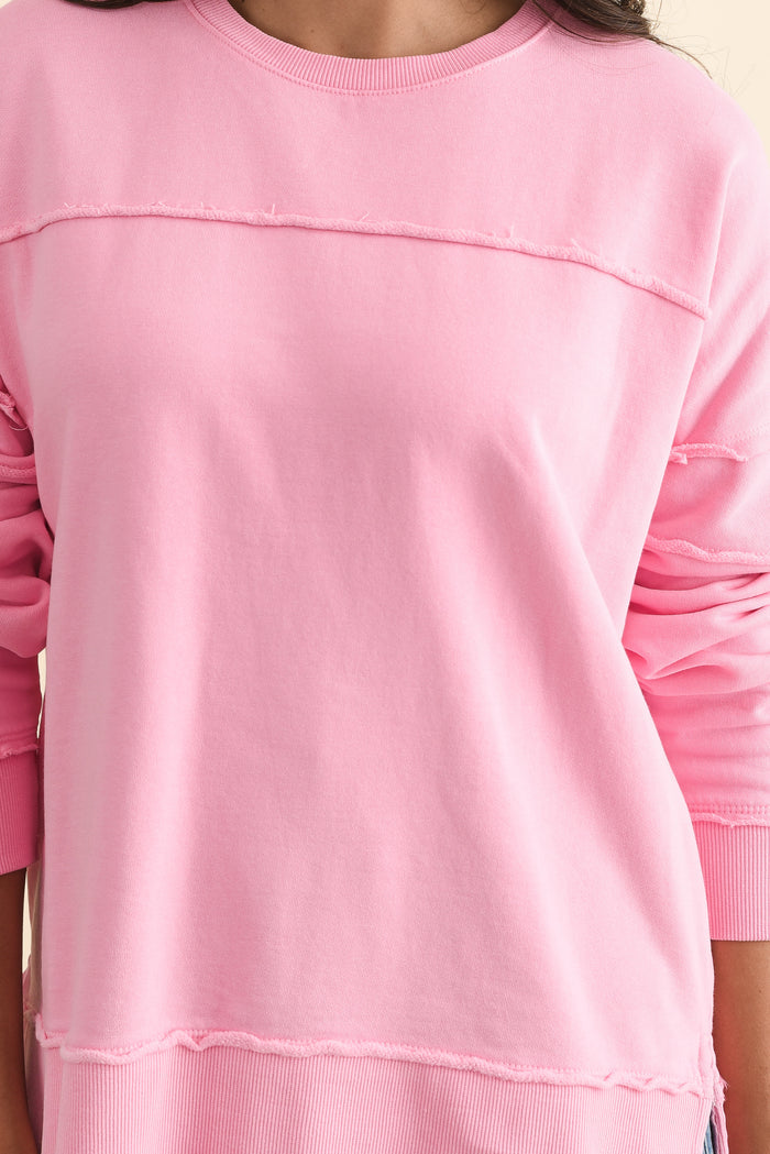 Jayne Pink Cotton Crewneck Sweatshirt,Brunette model,alt text|model:Brontie
