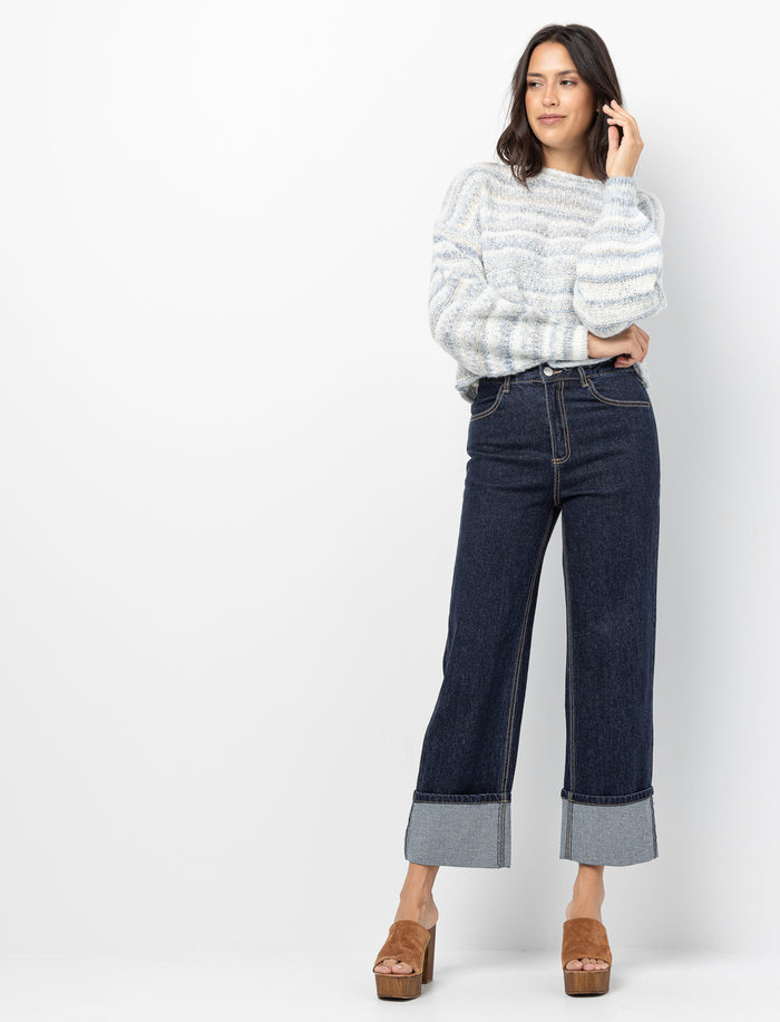 Jean à jambe large à revers pour femme