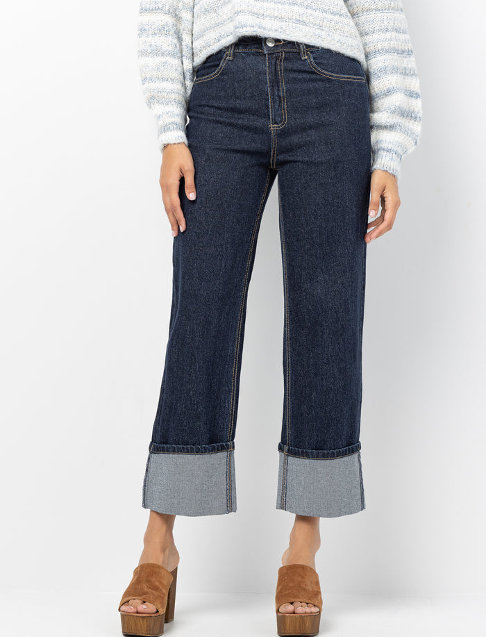 Jean à jambe large à revers pour femme