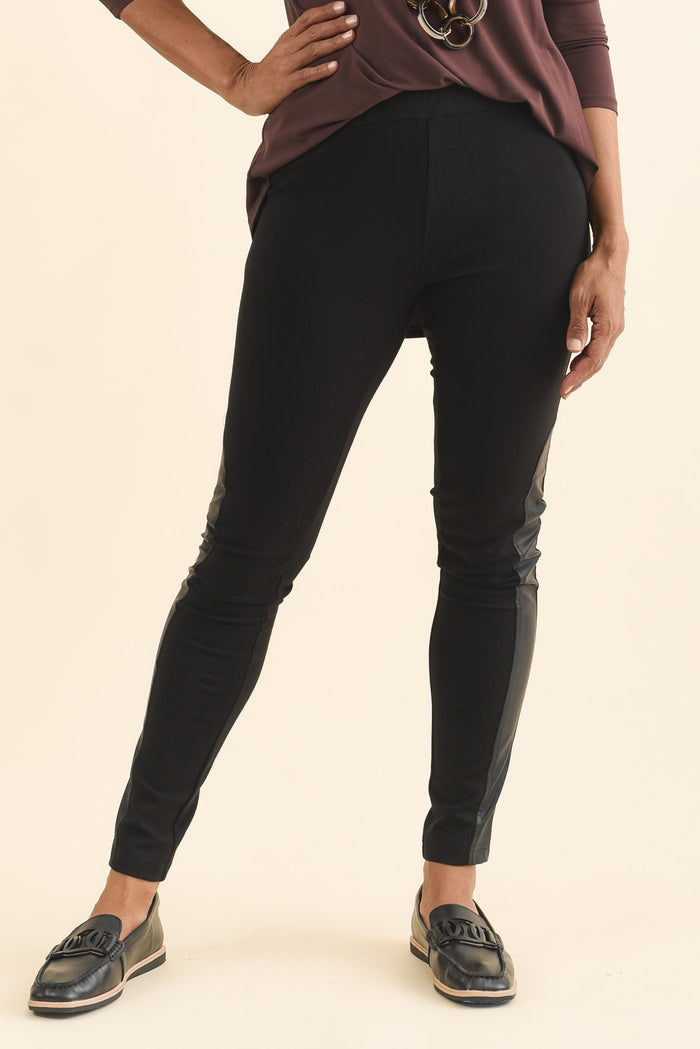 Jesse Black Trim Stretch Leggings,Brunette model,alt text|model:Cara