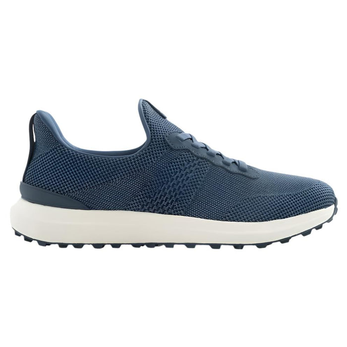 Johnnie-O Knit Range Runner 2.0 sneaker in navy blue with a white lightweight outsole and textured knit upper.