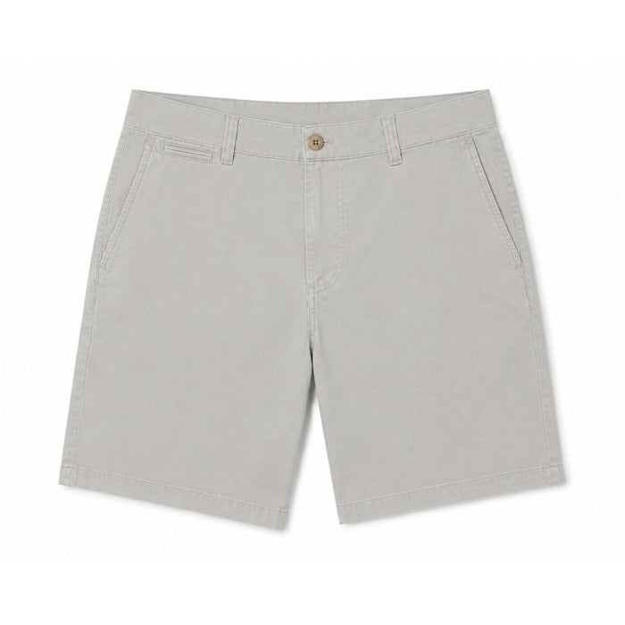Light grey Johnnie-O Nassau garment-dyed stretch cotton shorts with a 7-inch inseam and classic button-fly closure.