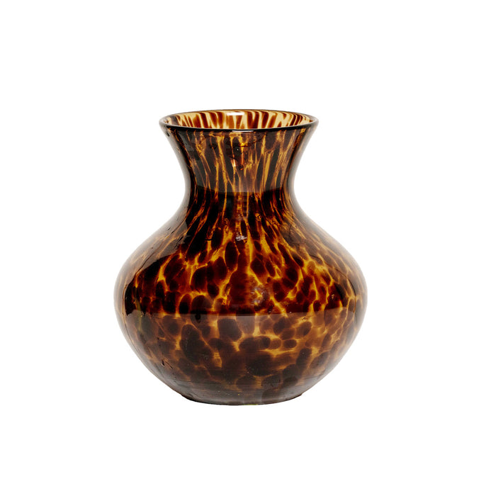 Juliska Puro 6-inch ceramic vase featuring a sleek, modern silhouette with a brown and black tortoiseshell pattern.