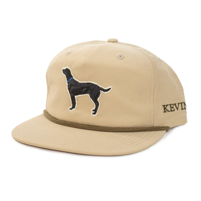 Tan cotton-nylon rope cap featuring a black lab embroidery and flat visor.