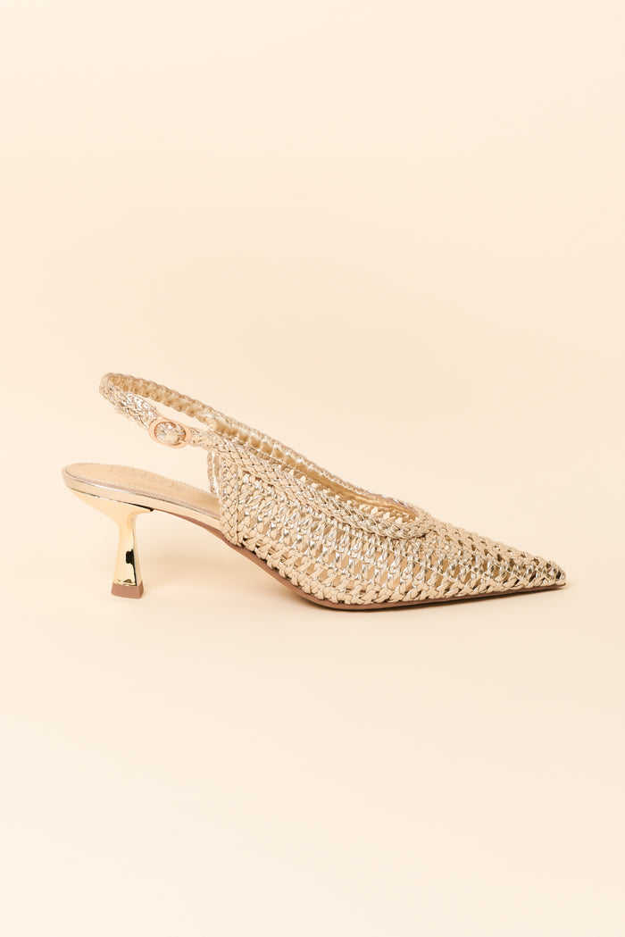 Koscuszkio Gold Leather Woven Heel