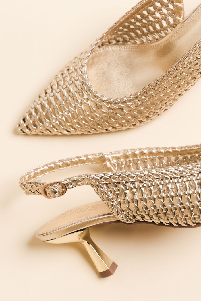 Koscuszkio Gold Leather Woven Heel