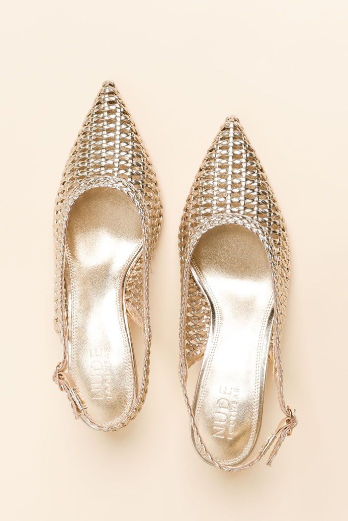 Koscuszkio Gold Leather Woven Heel