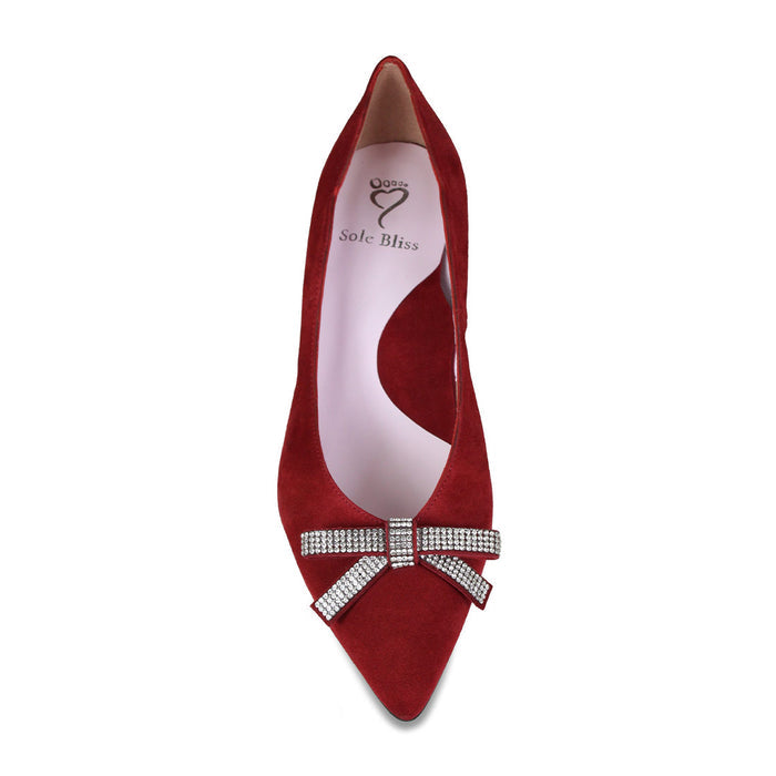 Kylie: Cherry Red Suede & Diamante Shoes Sole Bliss