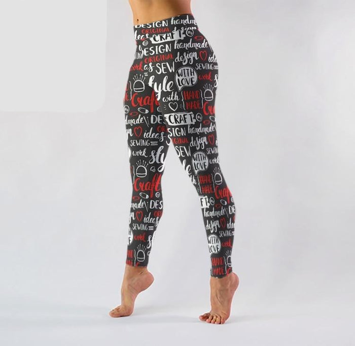 Ladies 3D Craft Lettering Digital Printed Soft Leggings