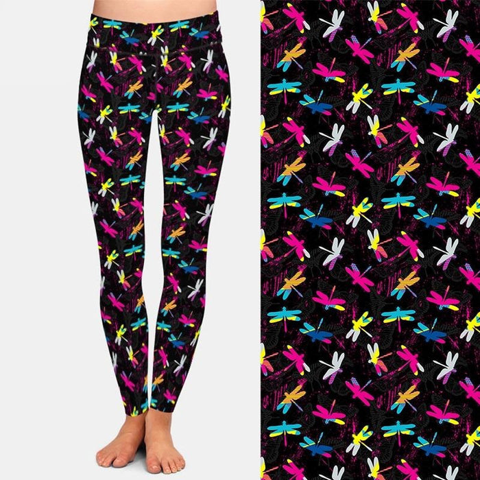 Ladies 3D Rainbow Dragonflies Digital Printed Leggings