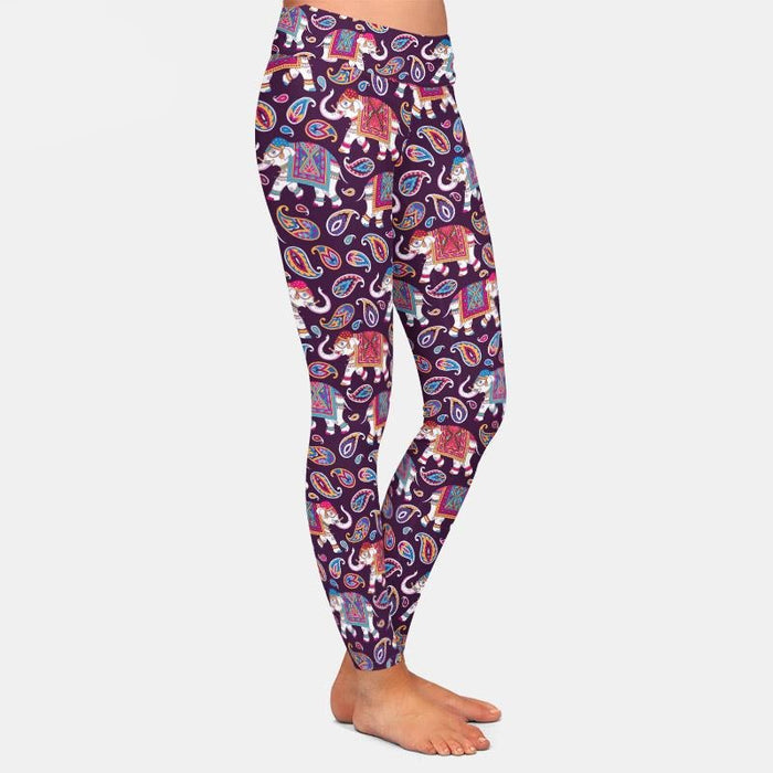 Ladies Cute Elephants & Paisley Printed Leggings