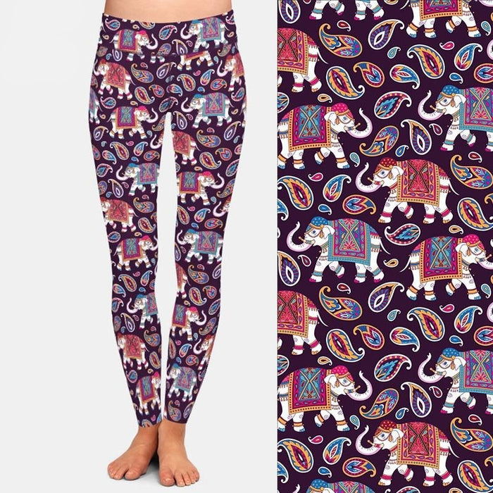 Ladies Cute Elephants & Paisley Printed Leggings