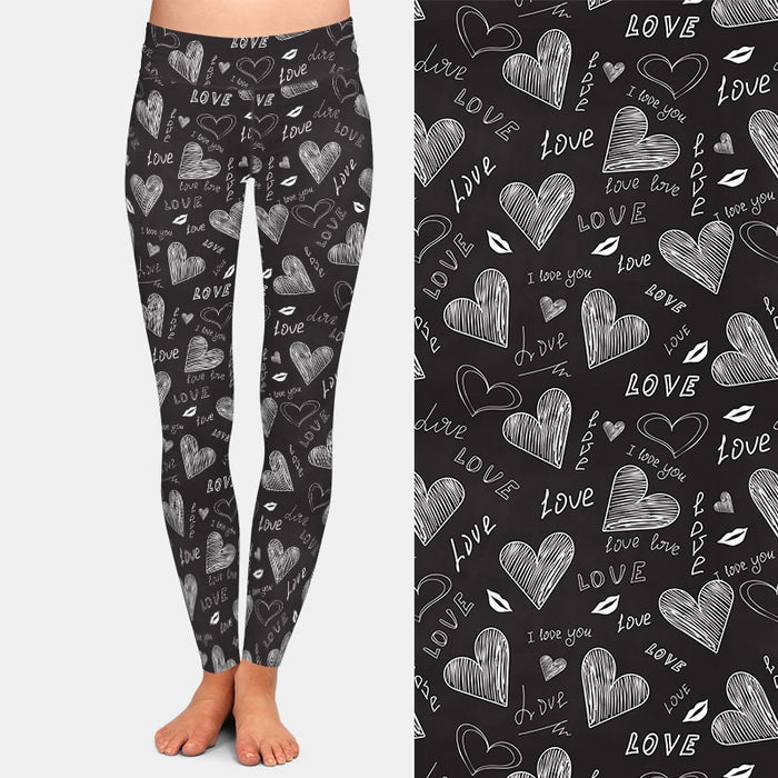 Ladies Cute LOVE & HEARTS 3D Printed Leggings