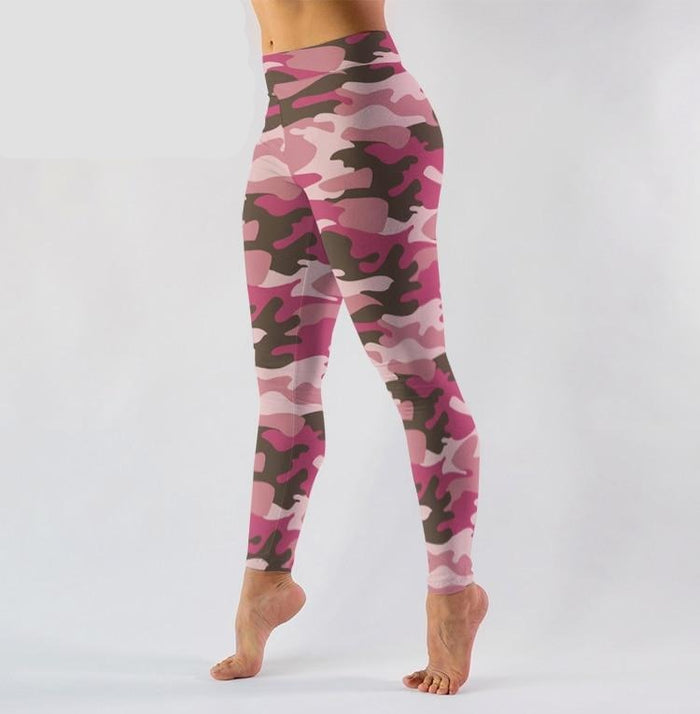 Ladies Fashion Pink Camouflage Printed Leggings