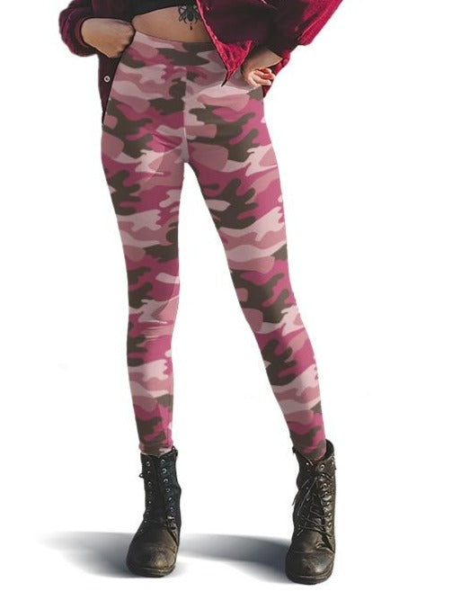 Ladies Fashion Pink Camouflage Printed Leggings