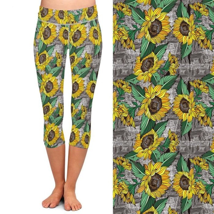 Ladies Fashion Sunflower Design Digital Printed Capri Leggings