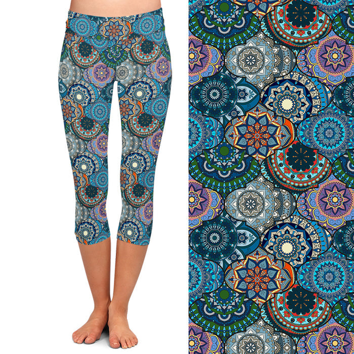 Ladies Gorgeous Assorted Mandalas & Multicoloured Printed Capri Leggings