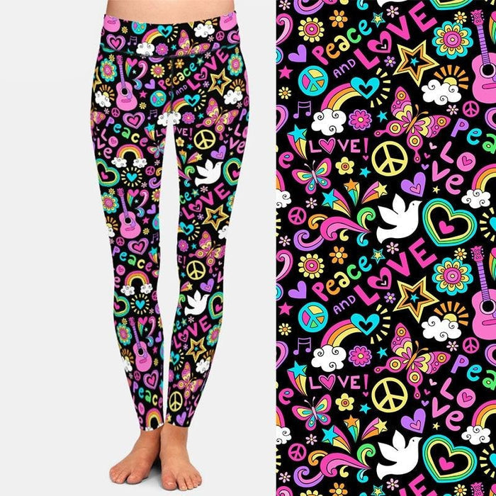 Ladies Peace, Love & Music Printed Leggings