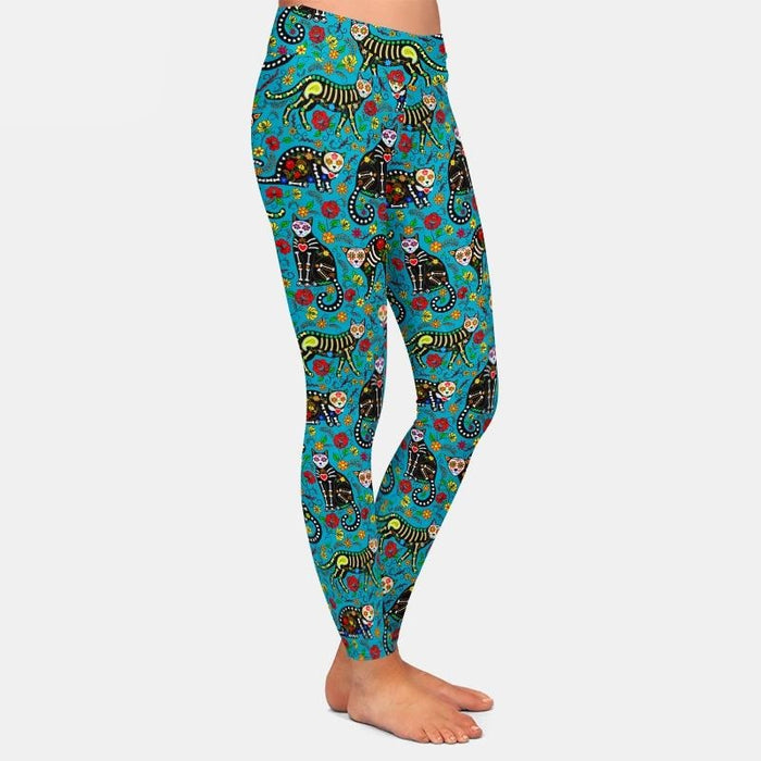 Ladies Sexy Skull Black Cats Printed Leggings