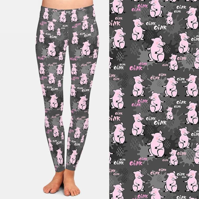 Ladies Super Soft Cute Pink Pigs Printed Leggings