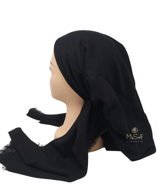 Lizi Headwear Solid Black Open Back Pre-Tied Bandanna with Light Non Slip Grip myselflingerie.com