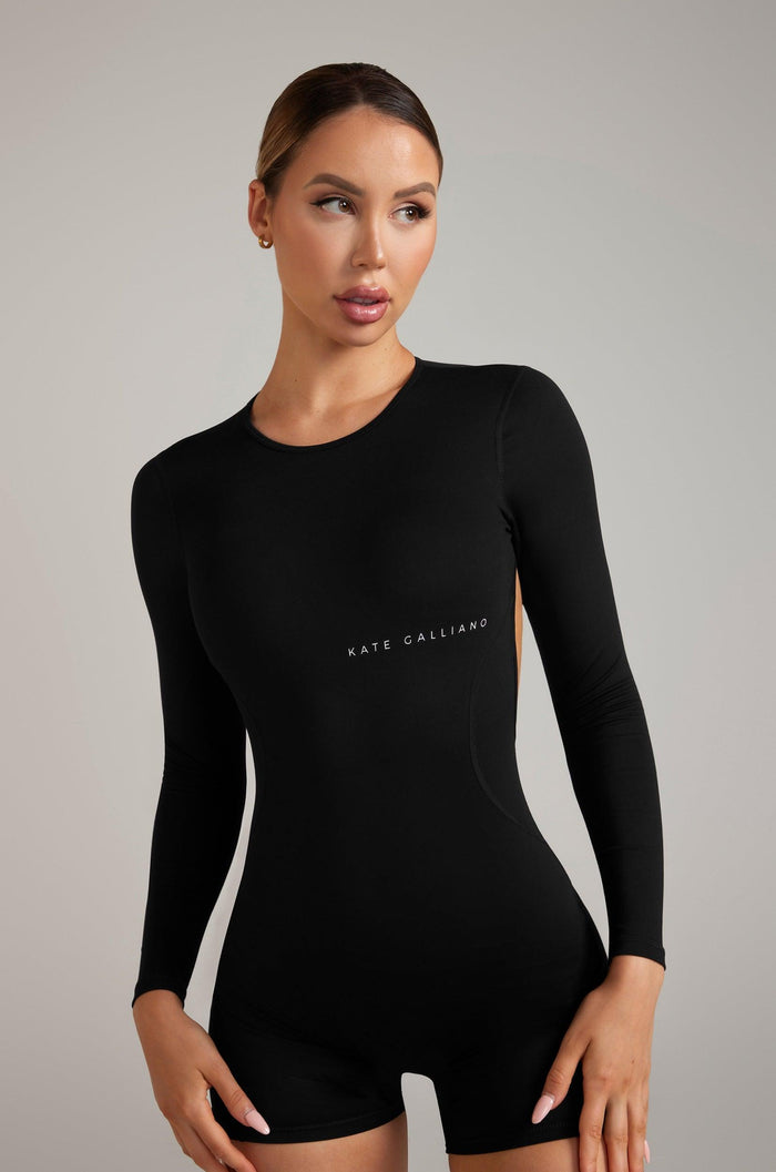 Long Sleeve Backless Romper - BlackKG12 - BLA - S/MKATE GALLIANO