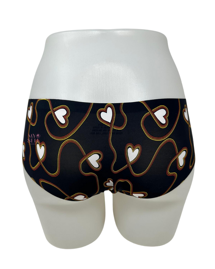 Love Libby 6276 Black Lasso Hearts Print Seamless Laser Cut Hipster myselflingerie.com