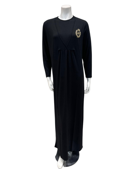 Lunderbeck N5125-25 Black Beaded Monogram Modal Versatile Nursing Nightgown Myselflingerie.com