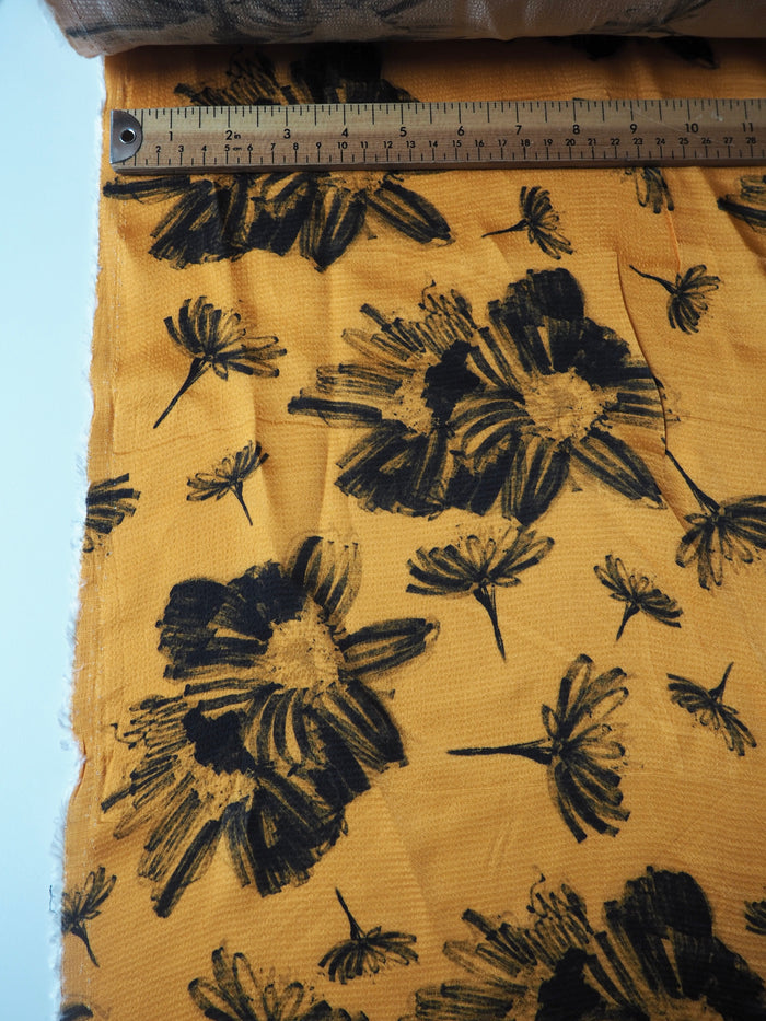 Marigold Floral Hammered Viscose Satin