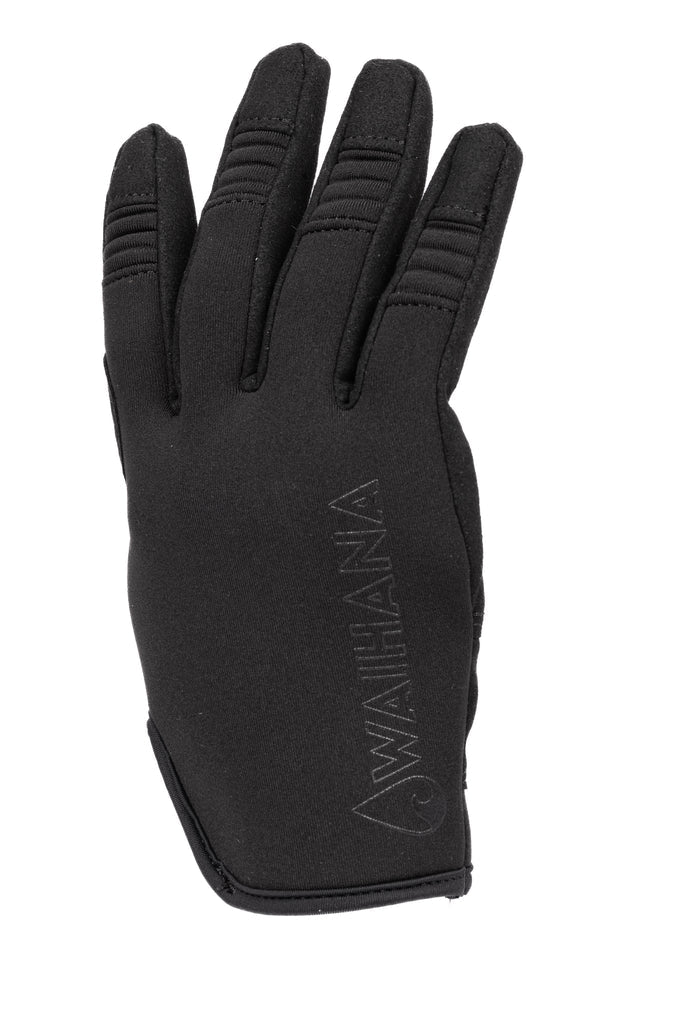 Waihana Maritime Tactical Glove in black neoprene with ribbed finger joints and embossed Waihana logo on the wrist, displayed against a white background.