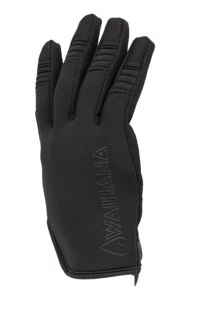 Waihana Maritime Tactical Glove in black with ribbed finger panels and embossed Waihana logo on the wrist, shown against a white background.