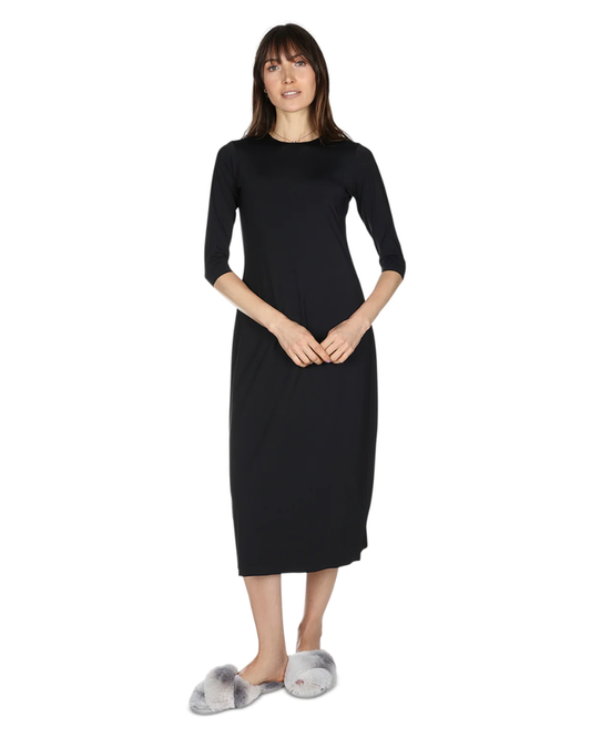 Me Moi CSP504-48 Black Bonded 3/4 Sleeve Shell Dress 48" myselflingerie.com
